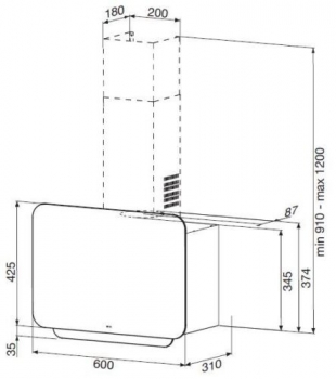 BEST 07F64100 Expo STD Wandhaube - Edelstahl + Glas/Schwarz 60 cm